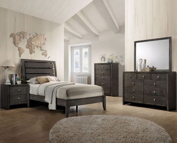 Evan Gray Twin Bed, Contemporary Twin Bed