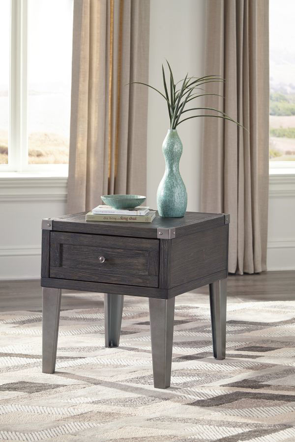 Todoe Gray End Table with USB Ports Kimbrell's Furniture